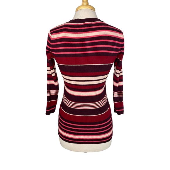 NEW YORK & CO Ribbed Knit Stripe Lace Up Long Sleeve Top Size Small Pink Purple - Picture 3 of 10